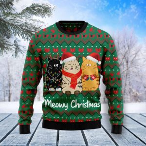 Cat Meowy Christmas Ugly Christmas Sweater,…