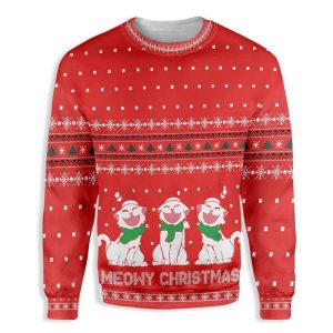 Cat Meowy Christmas Ugly Christmas Sweater,…