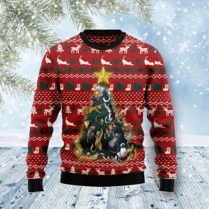 Cat Naughty Pine Ugly Christmas Sweater,…