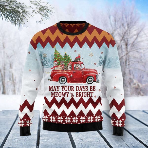 Cat Red Truck Ugly Christmas Sweater,  For Men & Women, Best Gift For Christmas