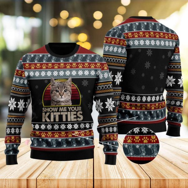 Cat Show Me Your Kitties Ugly Christmas Sweater, Christmas Gift For Cat Lover