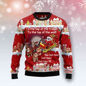 Cat Sleigh Christmas Ugly Christmas Sweater…