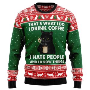 Cats And Coffee Ugly Knitted Christmas…