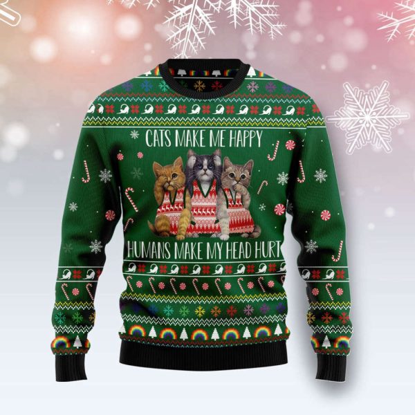 Cats Make Me Happy Ugly Christmas Sweater, Christmas Gift For Men And Women