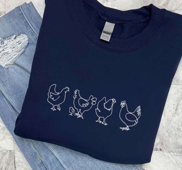 Chicken Embroidered Sweatshirt 2D Crewneck Sweatshirt For Men Women