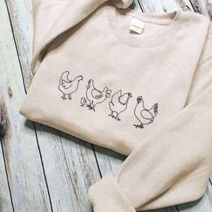 Chicken Embroidered Sweatshirt 2D Crewneck Sweatshirt…
