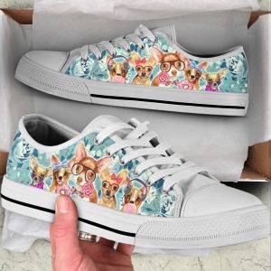 chihuahua dog flowers pattern turquoise low top shoes canvas sneakers casual shoes for men and women dog mom gift.jpeg