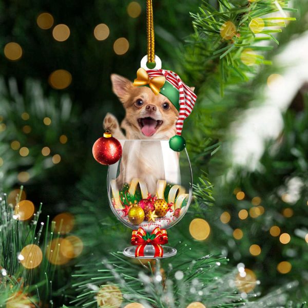 Chihuahua In Wine Glass Christmas Ornament Cute Dog Xmas Ornament Unique Christmas Tree Decor