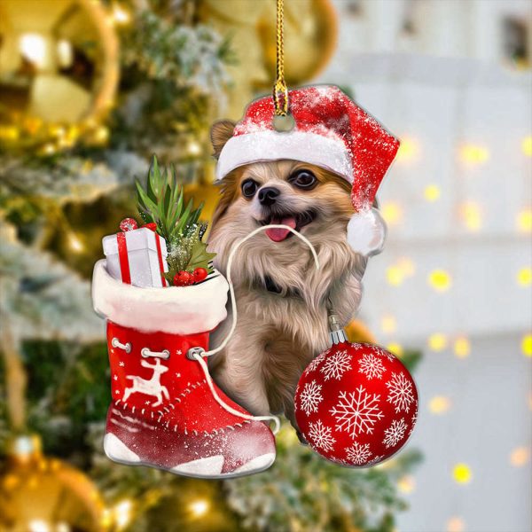 Chihuahua With Red Christmas Boot Ornament Cute Dog Gift For Chihuahua Lover