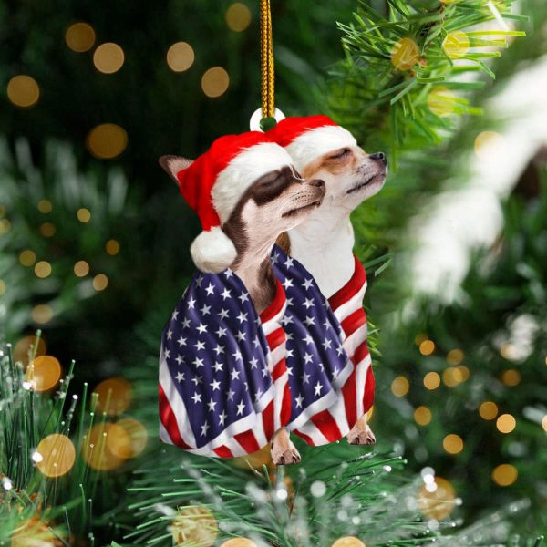 Chihuahua Wrap USA Flag Christmas Ornament Patriotic Dog Hanging Ornament Christmas Tree