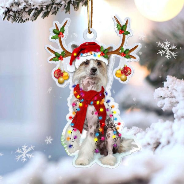 Chinese Crested Reindeer Shape  Ornament 2023 Christmas Tree Ornaments, Gift For Dog Lover
