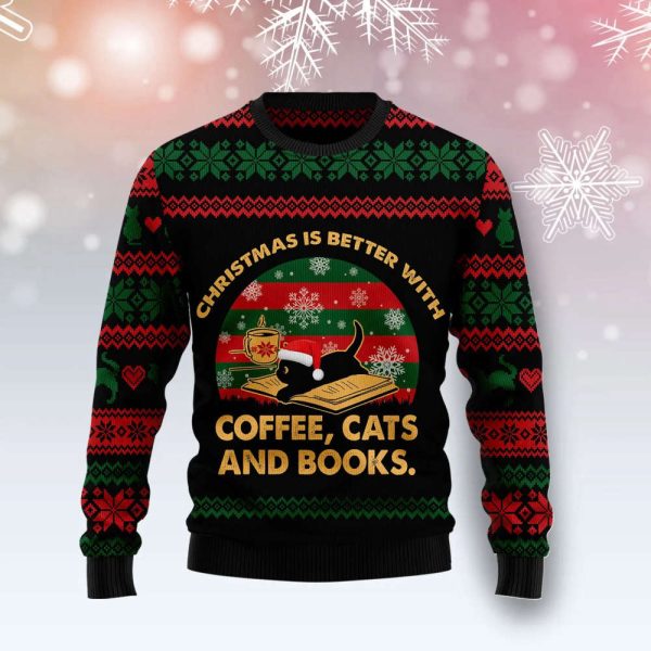 Christmas Better With Cat And Book Ugly Christmas Sweater, Best Gift For Christmas