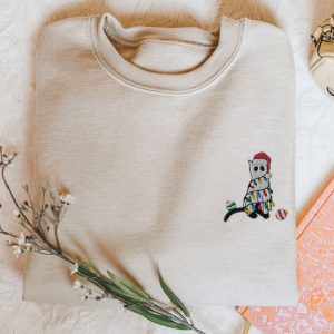 Christmas Cat Ghost Embroidery Sweatshirt, Meowy…