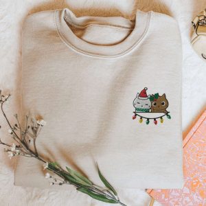 Christmas Cat Sweatshirt Embroidered, 2 Peeping…