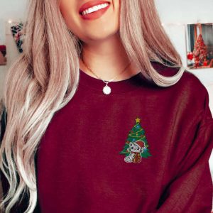 christmas cat sweatshirt embroidered cute kitten waiting for xmas next to christmas tree crewneck meowy christmas sweater for cat lovers 2.jpeg