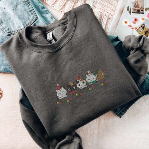 christmas cat sweatshirt embroidered cute row of kittens ready for xmas crewneck meowy christmas sweater holiday pullover for cat lovers 1.jpeg