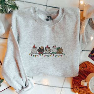 Christmas Cat Sweatshirt Embroidered, Cute Row…