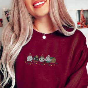 christmas cat sweatshirt embroidered cute row of kittens ready for xmas crewneck meowy christmas sweater holiday pullover for cat lovers 4.jpeg