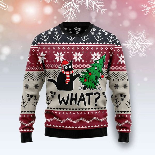 Christmas Cat What Christmas Ugly Sweater, Best Gift For Cat Lover