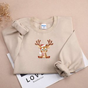 Christmas Deer Embroidered Sweatshirt 2D Crewneck…