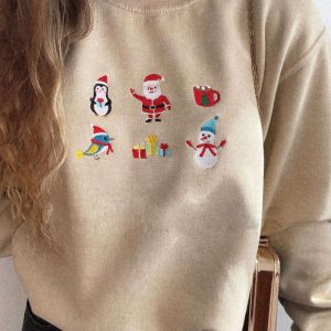 Christmas Embroidered Sweatshirt 2D Crewneck Sweatshirt…