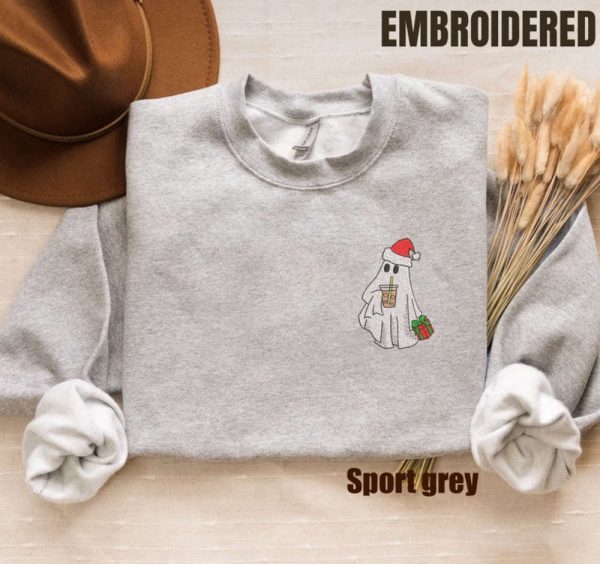 Christmas Ghost Embroidered Sweatshirt 2D Crewneck Sweatshirt For Men Women