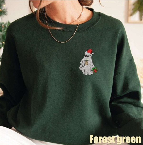 Christmas Ghost Embroidered Sweatshirt 2D Crewneck Sweatshirt For Men Women