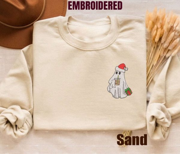 Christmas Ghost Embroidered Sweatshirt 2D Crewneck Sweatshirt For Men Women