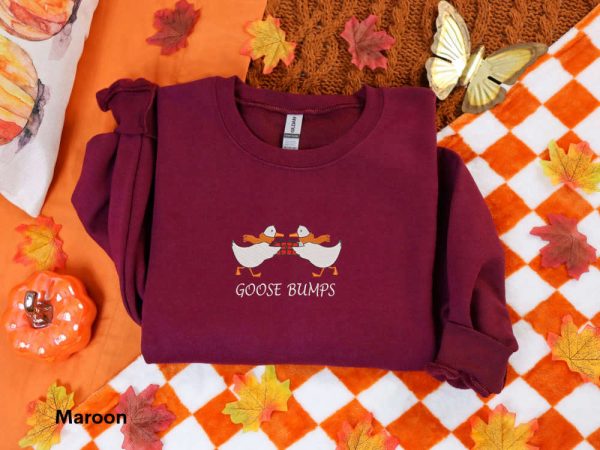 Christmas Goose Bumps Embroidery Sweatshirt, Goose Bumps Sweatshirts For Family