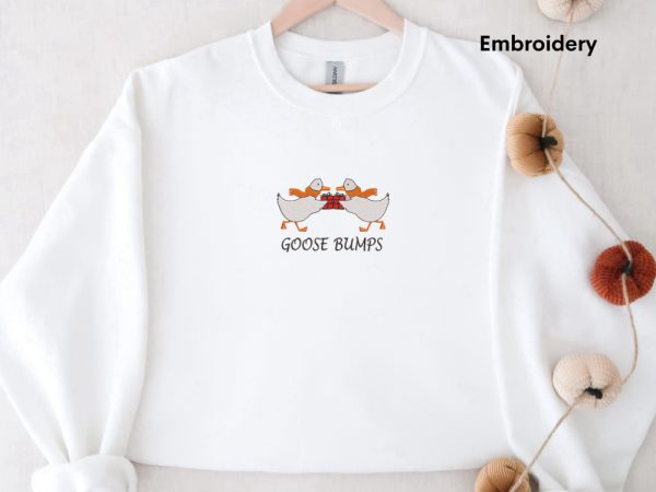 Christmas Goose Bumps Embroidery Sweatshirt, Goose Bumps Sweatshirts For Family