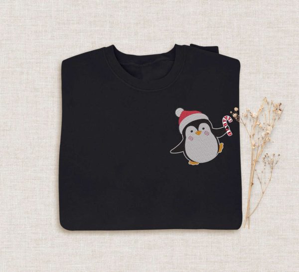 Christmas Penguin Embroidered   Sweatshirt 2D Crewneck Sweatshirt For Men