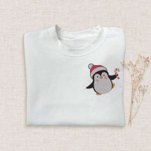 Christmas Penguin Embroidered Sweatshirt 2D Crewneck…