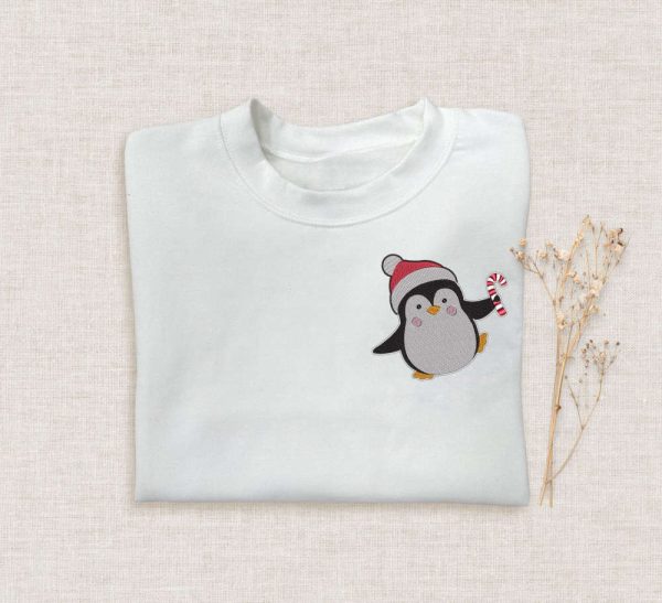 Christmas Penguin Embroidered   Sweatshirt 2D Crewneck Sweatshirt For Men