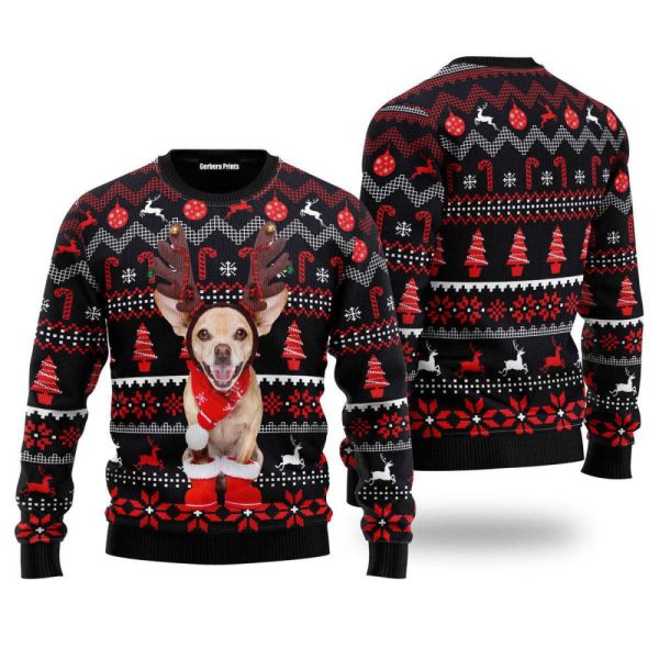 Christmas Santa Reindeer Dog Pattern Ugly Christmas Sweater For Men & Women