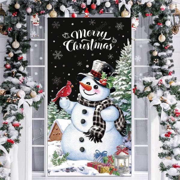 Christmas Snowman Door Cover: Festive Decorations & Winter Backdrop Banner