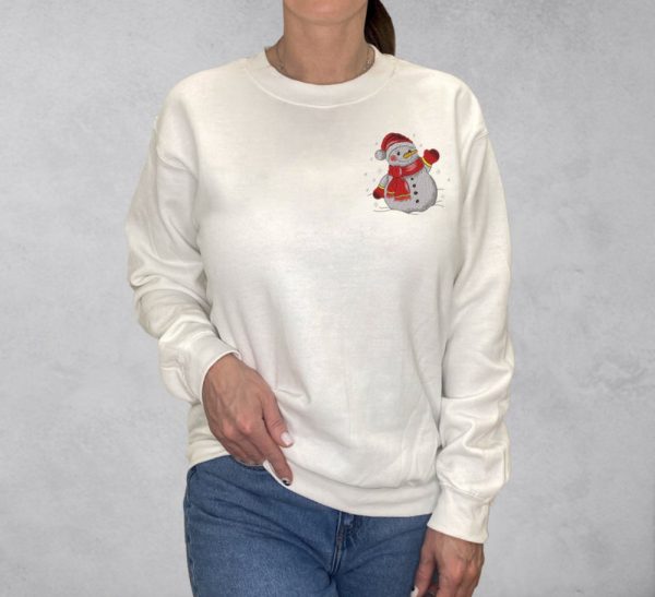 Christmas Snowman Embroidered Sweatshirt 2D Crewneck Sweatshirt For Men Women