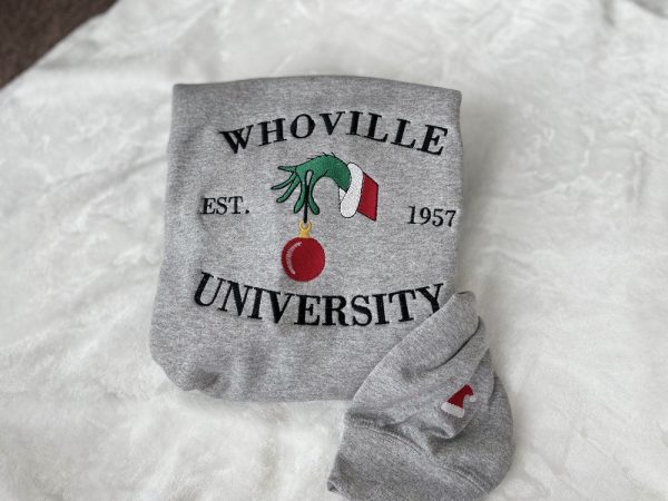 Christmas Whoville University Embroidered Sweatshirt 2D Crewneck Sweatshirt For Christmas