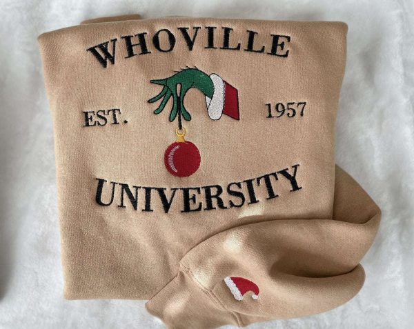 Christmas Whoville University Embroidered Sweatshirt 2D Crewneck Sweatshirt For Christmas