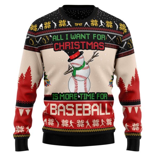 T0611 Christmas Time for Baseball Ugly Christmas Sweater by Noel Malalan