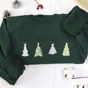 Christmas Tree Embroidered Sweatshirt Crewneck Sweatshirt…