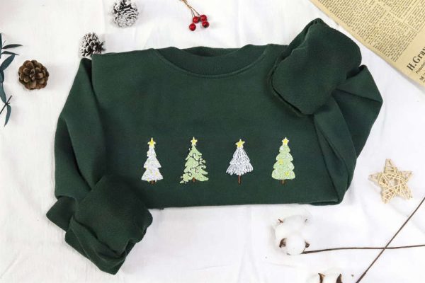 Christmas Tree Embroidered Sweatshirt Crewneck Sweatshirt For Men And Women