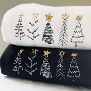 Christmas Tree Embroidered Sweatshirt 2D Crewneck…