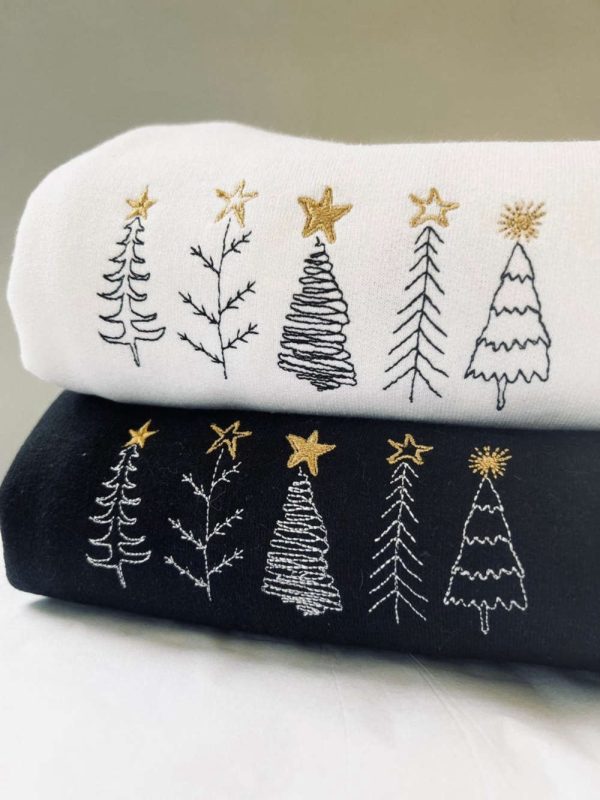 Christmas Tree Embroidered Sweatshirt 2D Crewneck Sweatshirt For Men And Women