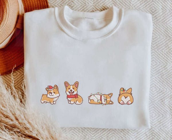 Corgi Dog Christmas Embroidery Sweatshirt, Unisex Corgi Christmas, Gift For Dog Lover