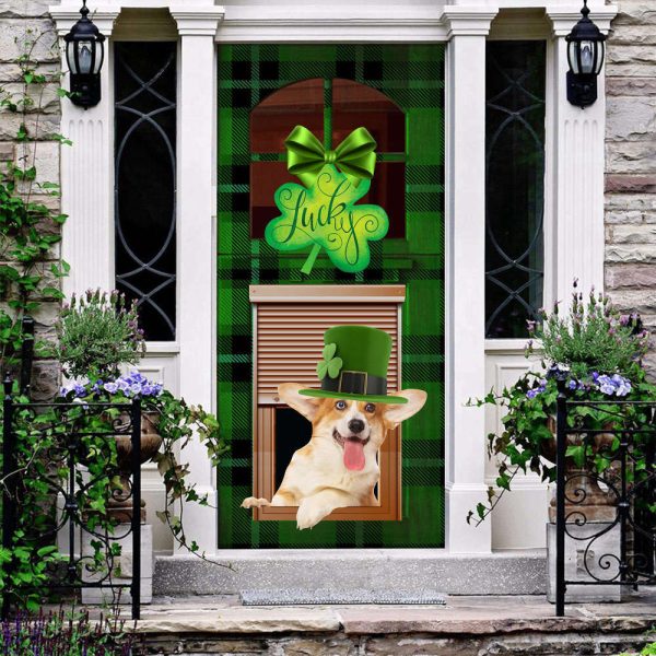 Ample Luck: A Corgi’s Green St. Patrick’s Shamrock Door Cover