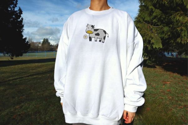 Cow Embroidered Sweatshirt 2D Crewneck Sweatshirt Gift For Family