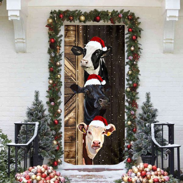 Funny Cow Merry Christmas Door Cover – Festive Cow Home Decor