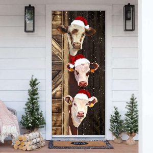 Funny Cow Merry Christmas Door Cover…