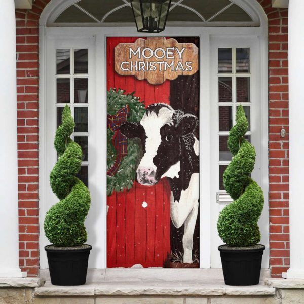 Funny Cow Merry Christmas Door Cover – Festive Cow Home Decor