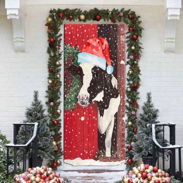 Cow Merry Christmas Door Cover – Funny Holiday Decor for Home Porch